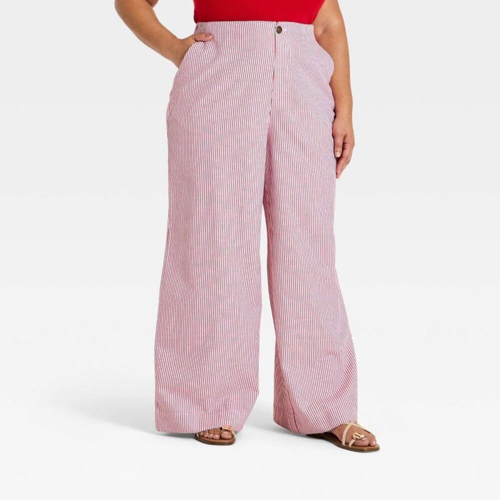 a new day Red and White Striped Wide-Leg Pants